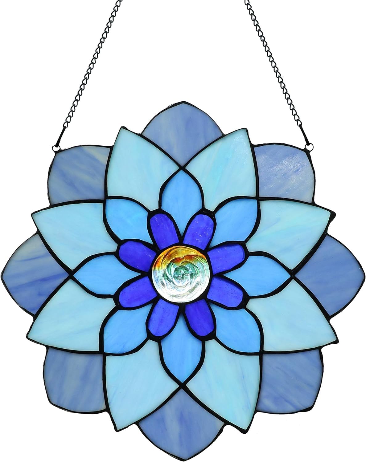 12 Inch Round Stained Glass Window Panel Tiffany Style Ornament Handmade Blue