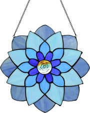 12 Inch Round Stained Glass Window Panel Tiffany Style Ornament Handmade Blue