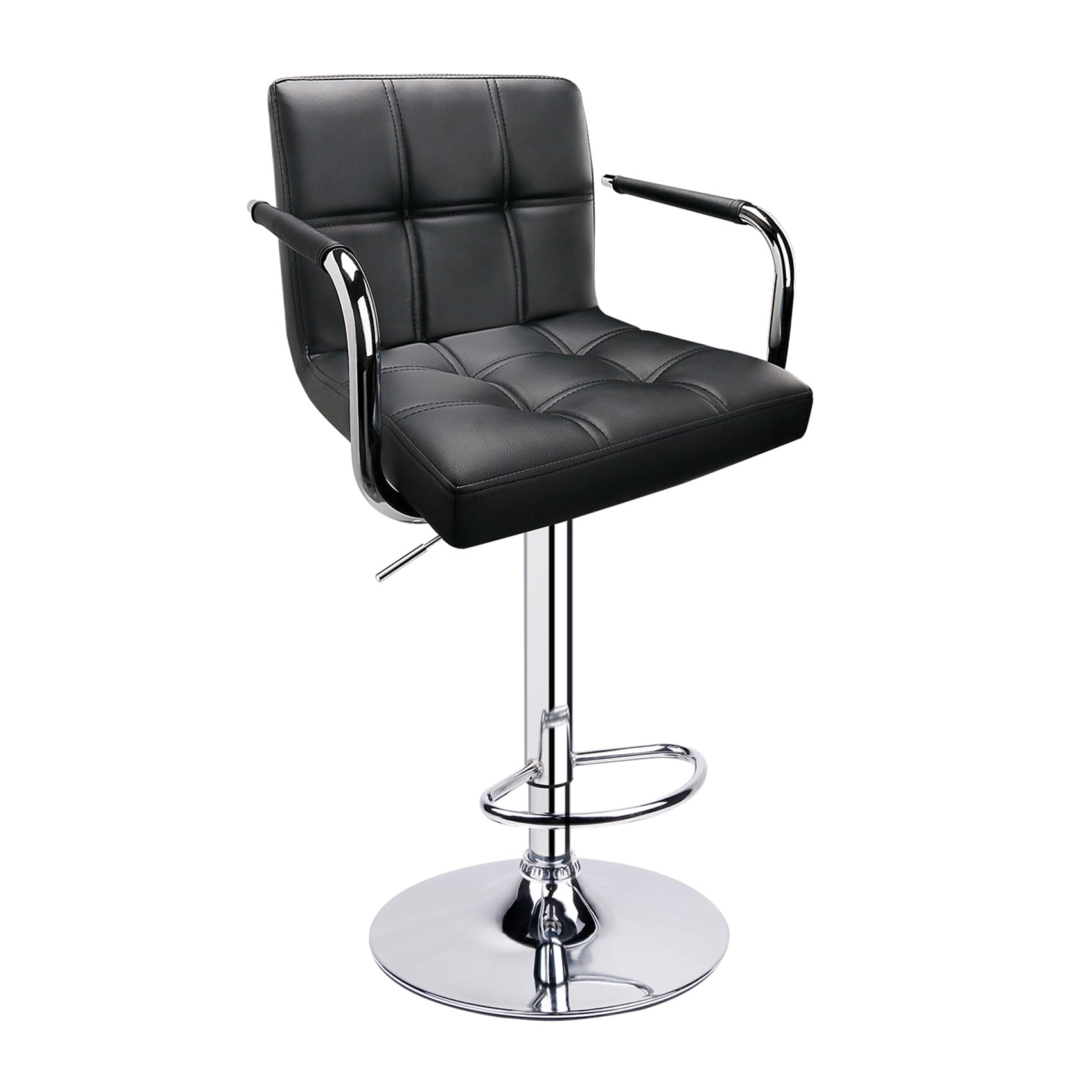 Adjustable Bar Stools with Armrest, Square Back Swivel Double Stitching