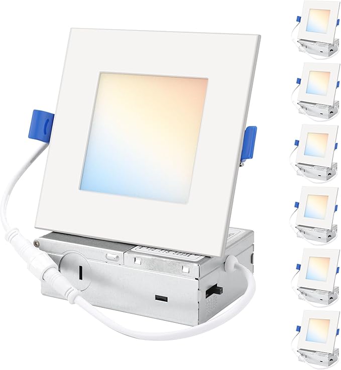 6 Inch Square LED Recessed Lighting, 5CCT Ultra-Thin LED Ceiling Lights