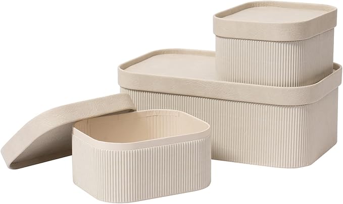 Beige Decorative Storage Boxes With Lids