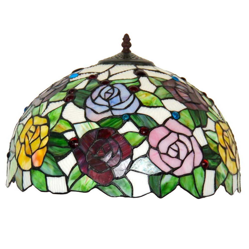 Tiffany Style Floor Lamp 16 Inch Wide Rose Design Stained Glass Shade 2-Light Antique