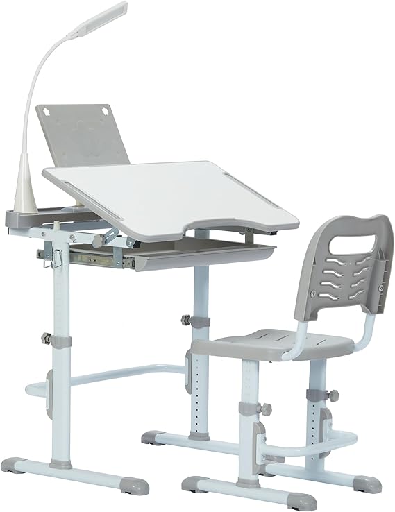 Kids Desk and Chair Set, Height Adjustable Child's School Study Writing Tables