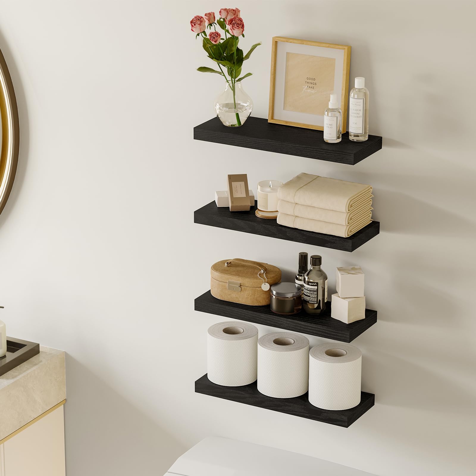 Floating Shelves for Wall, Wall Mounted Rustic Wood Shelves for Bathroom, Living Room