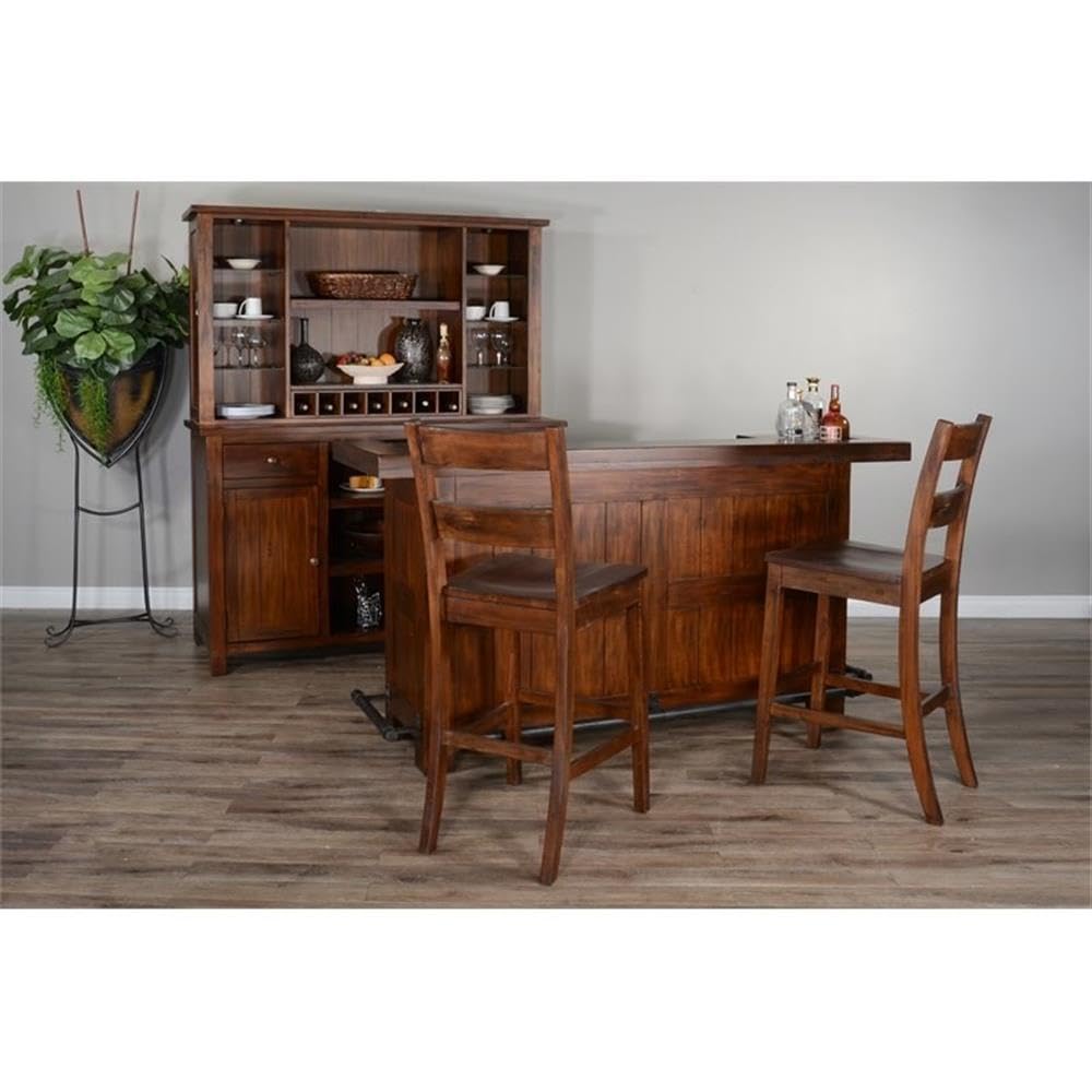 Wood Home Bar with 2 Shelves and 3 Drawers in Brown (43" H x 78" W x 24" D) for Home