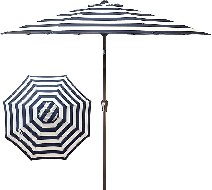 9FT Patio Umbrella Outdoor with Auto-Tilt Crank & 8 Sturdy Fiberglass Ribs