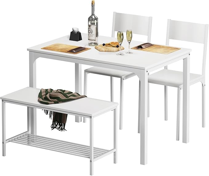 Dining Table Set for 4, 43.3 inch Kitchen Table Set with Chairs and Bench