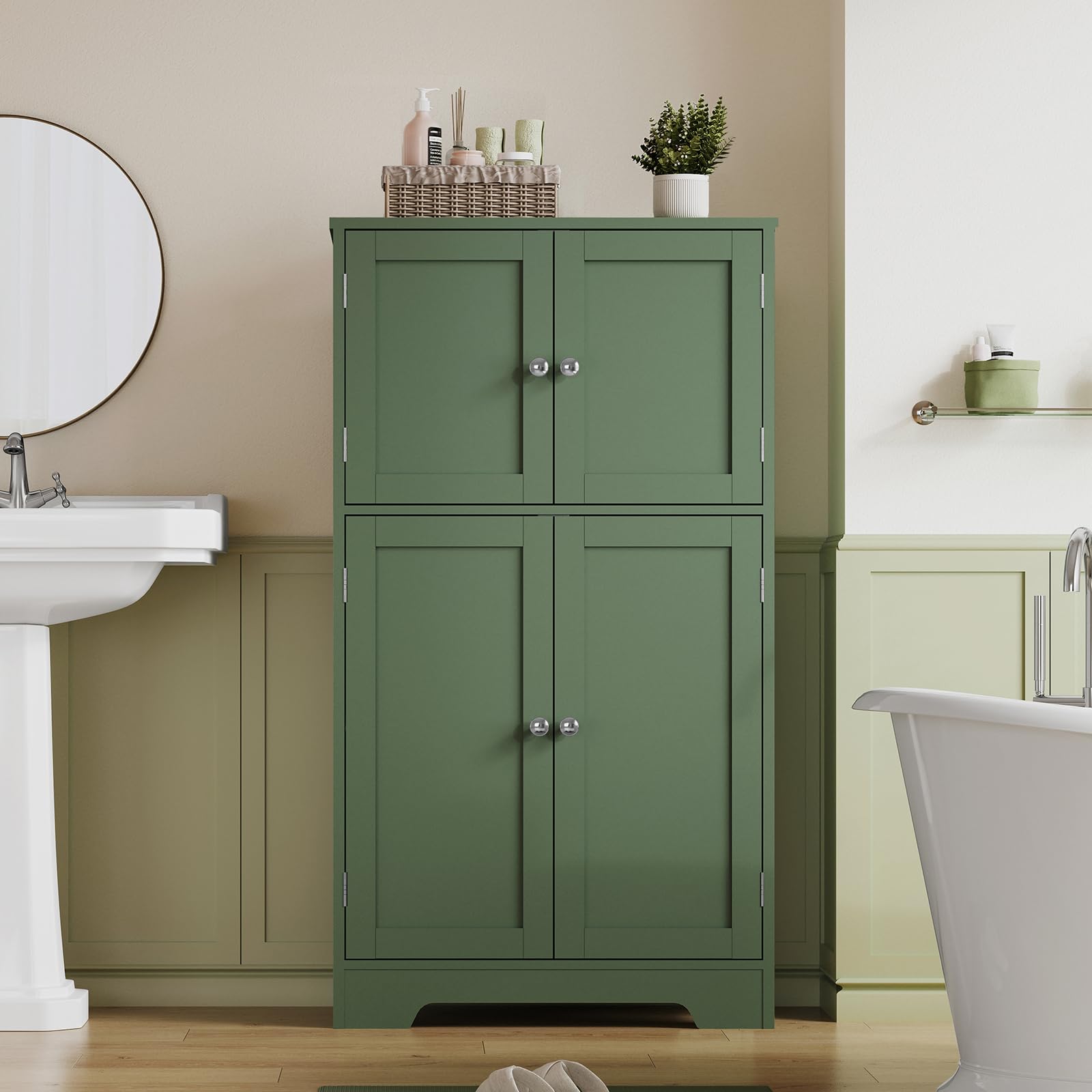 Bathroom Floor Storage Cabinet, Freestanding Bathroom Cabinet with 4 Doors