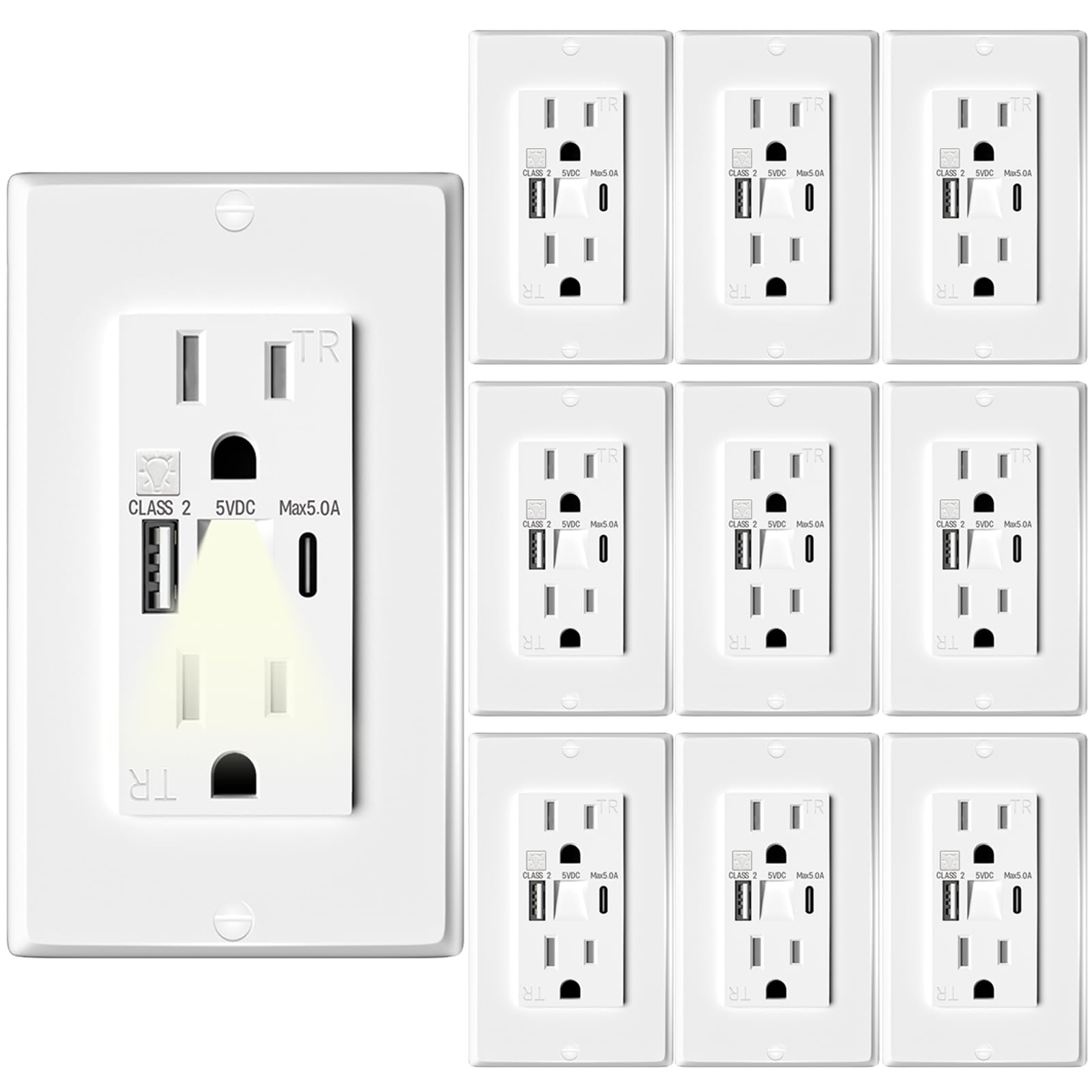 Outlet with Night Lights,15Amp Tamper Resistant Outlet with Built in Lights fit