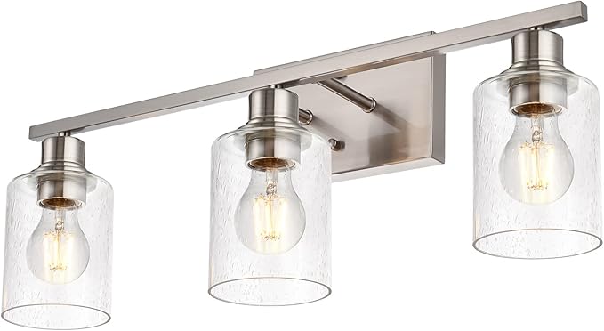 6 Light Brushed Nickel Wall Lighting with Seeded Glass Shade,Contemporary Bathroom Light