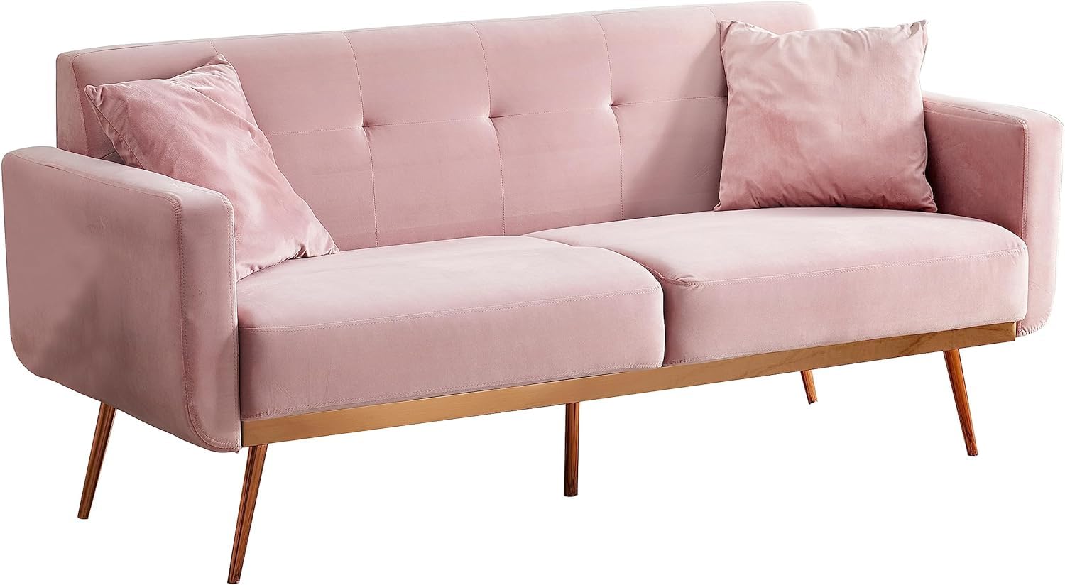 Velvet Fabric Sofa Bed Futon with 2 Pillows