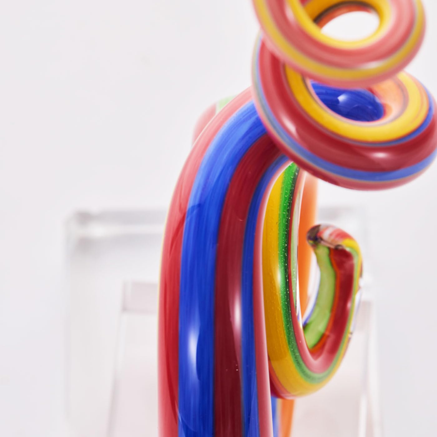 Blown Abstract Rainbow Swirl Sommerso Art Glass Sculpture for Home Decor