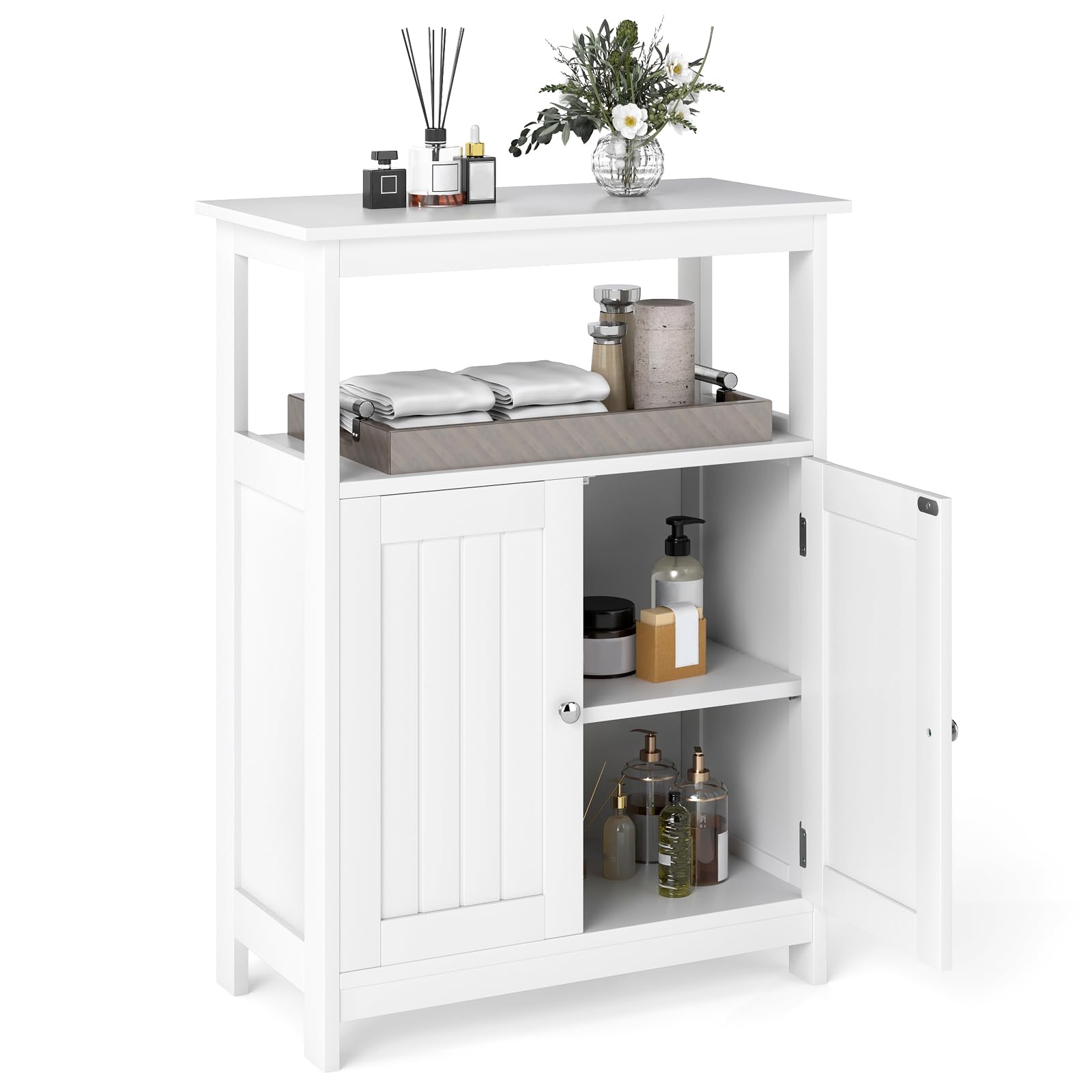 Storage Cabinet, White Bathroom Cabinet with 2 Doors