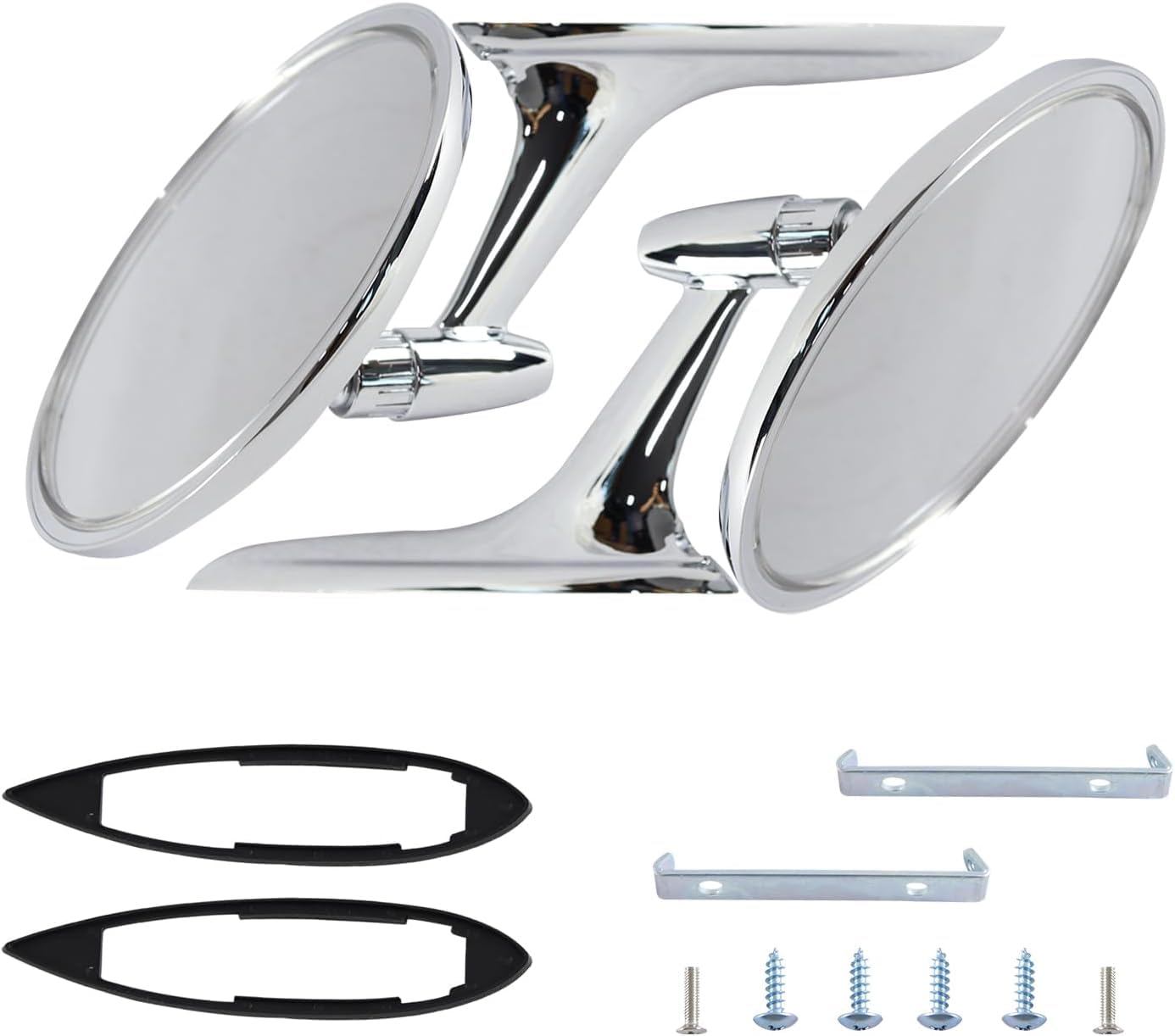 Outside Rearview Round Bowtie Mirrors Ribbed Base Left & Right Compatible