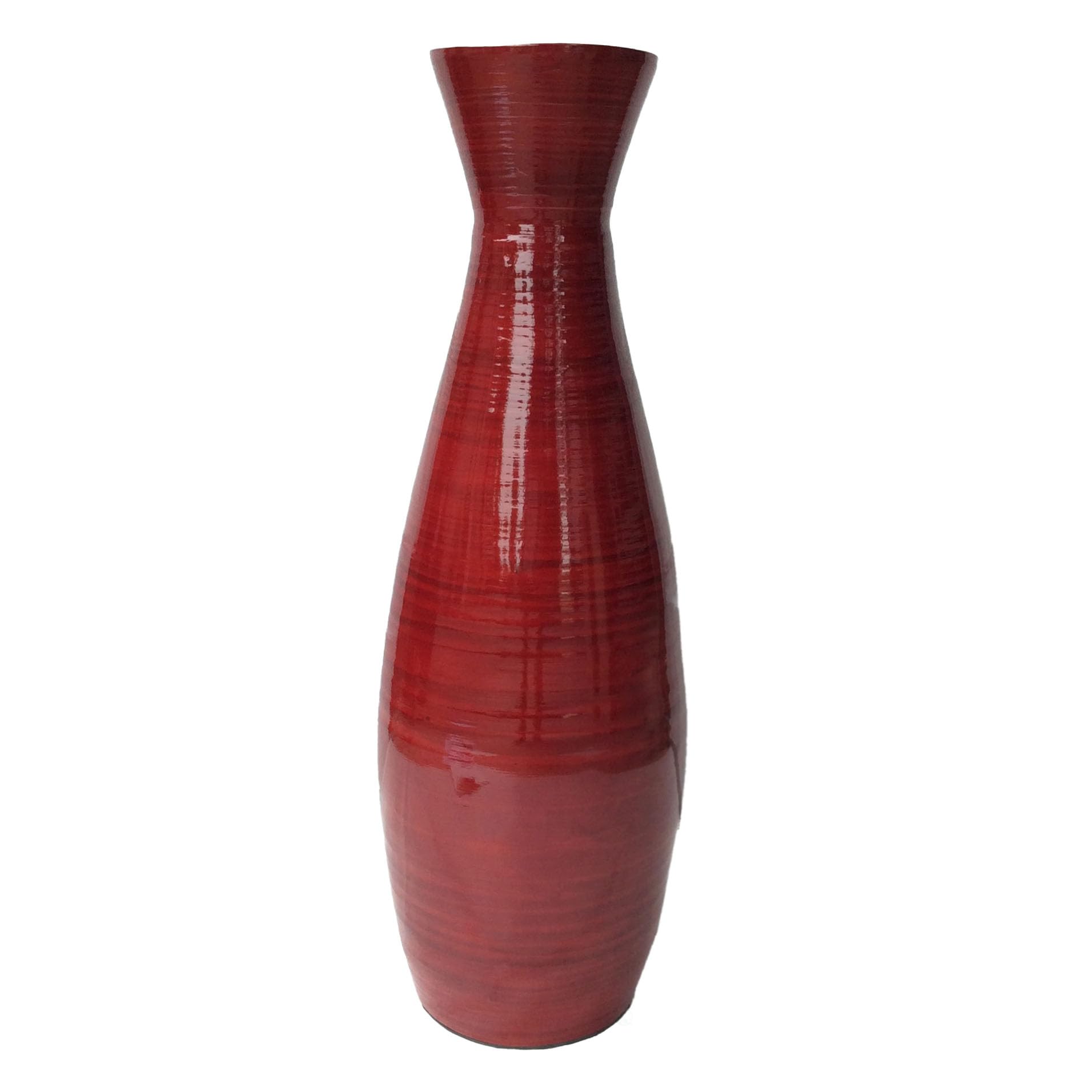 Decorative 24-inch Tall Red Bamboo Floor Vase for Modern Home, Office, Living Room