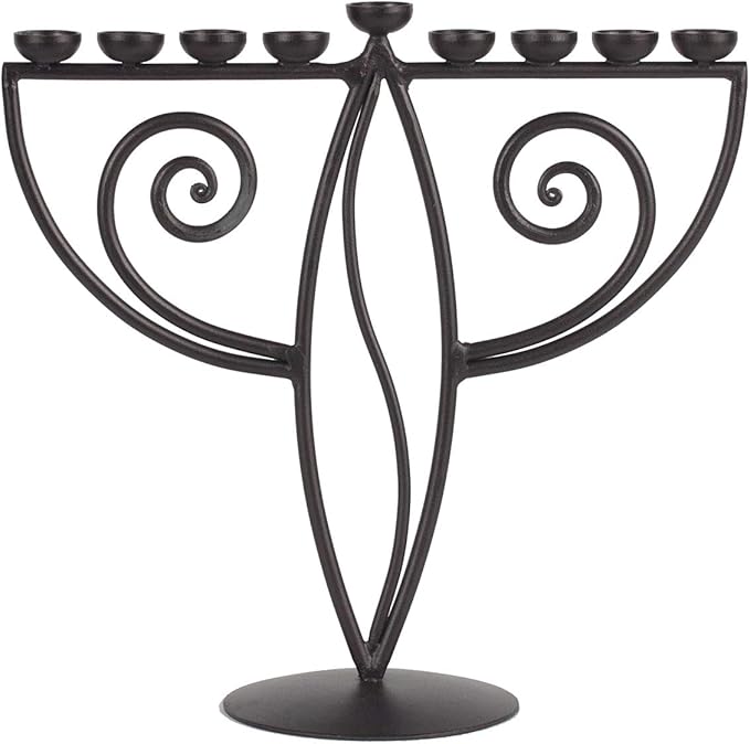 Judaica - Wrought Iron Hanukkah Menorah, Handmade, 9 Branches Israel Décor