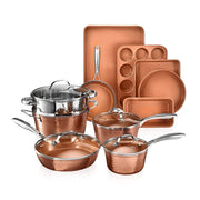 Hammered 15 Pc Ceramic Cookware Set Nonstick, Deep Copper Pots and Pans Set Non Stick