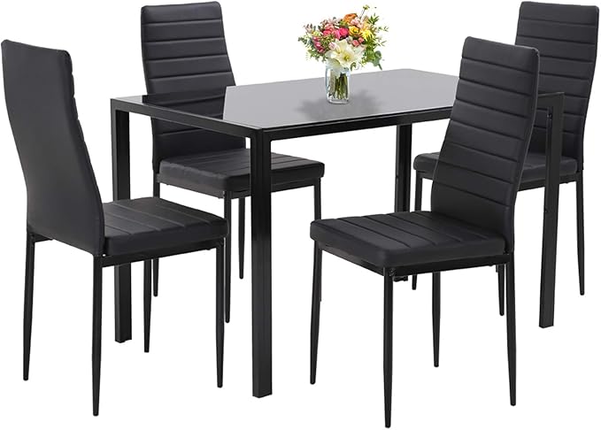 Dining Room Table Set 5-Piece Kitchen with 4 Faux Leather Metal Frame