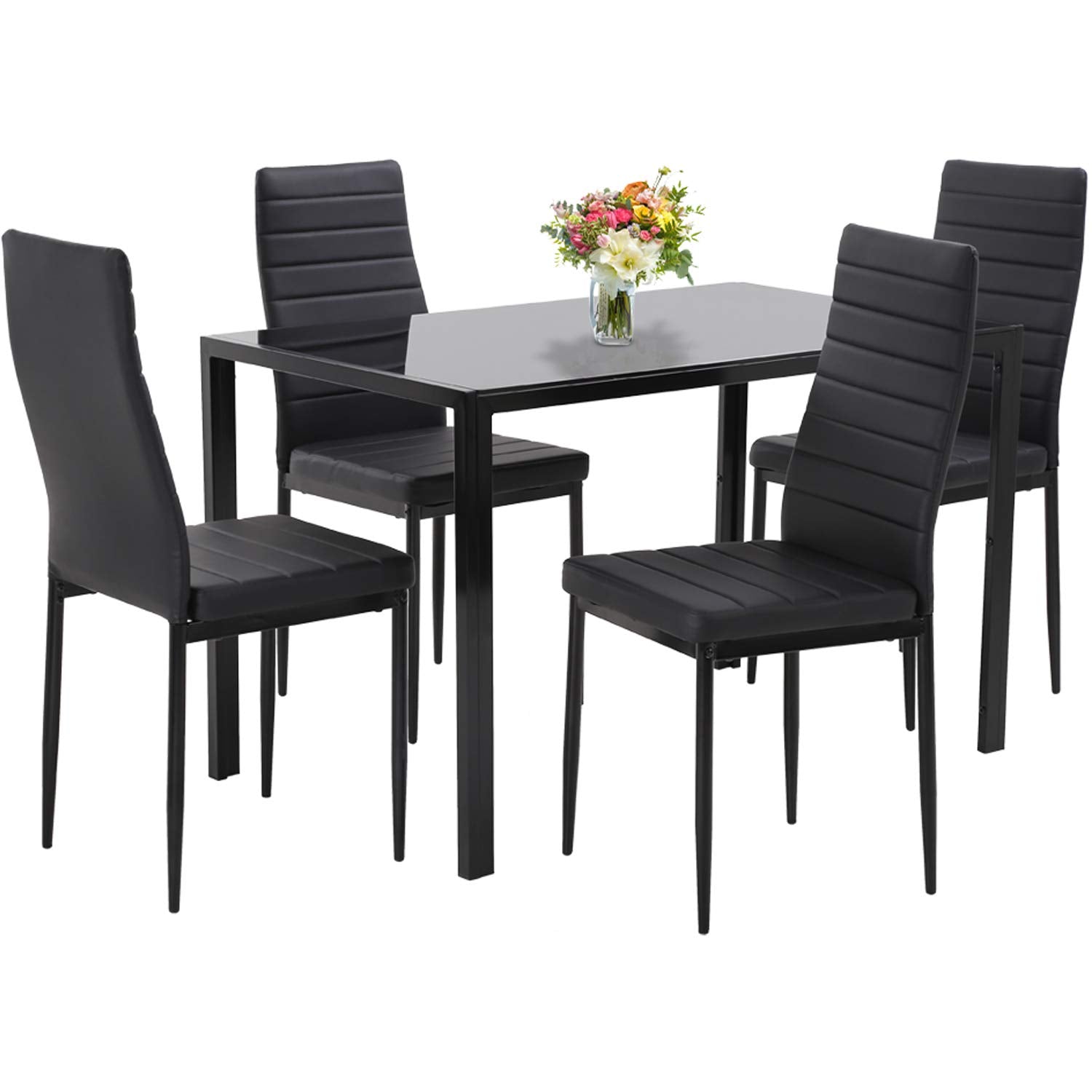 Dining Room Table Set 5-Piece Kitchen with 4 Faux Leather Metal Frame