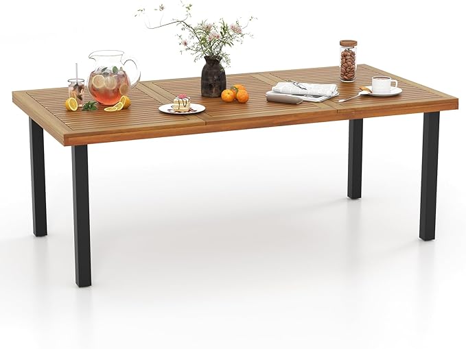Patio Acacia Wood Dining Table for 6 Persons, Large Rectangular Dining Table