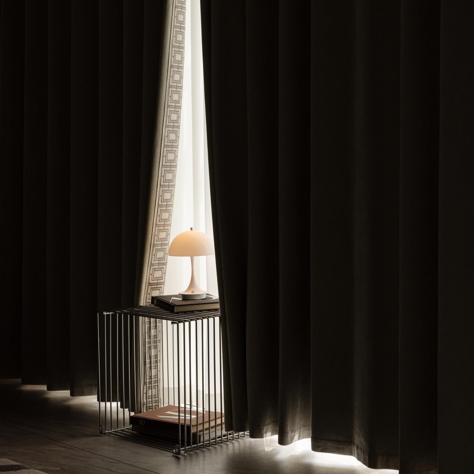 Light Beige Pinch Pleat Curtain Panels with Trim, Cotton Blend Full Blackout Curtains