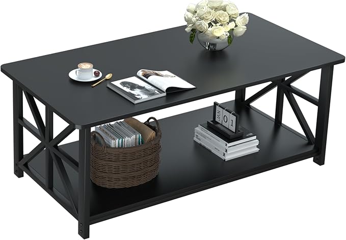 Coffee Table with Round Corner, Farmhouse Center Table,living room