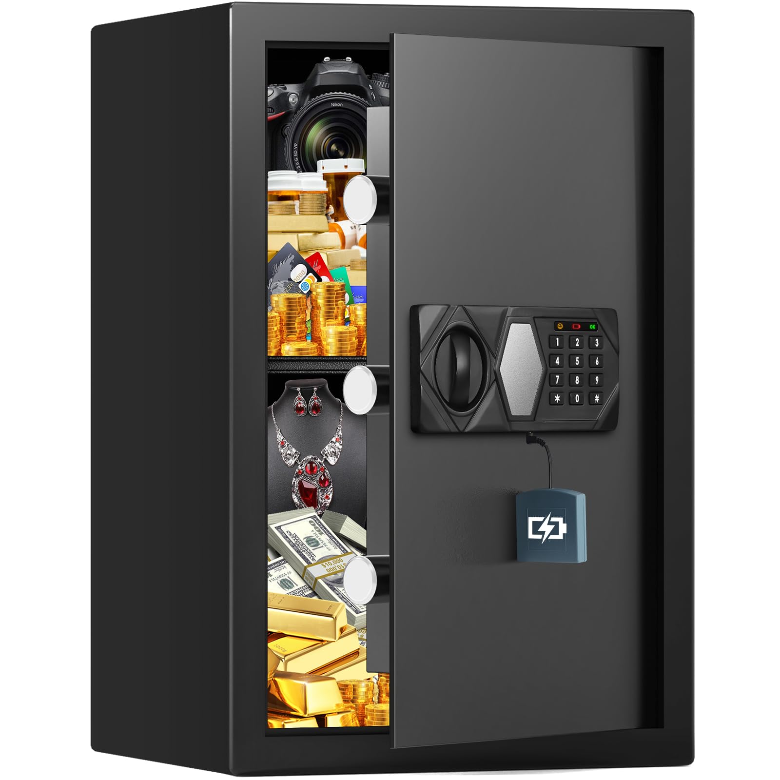 3.3 Cub Large Fireproof Safe for Home Use, Digital Home Safes Water and Fireproof with Backup Keys and Alarm System, Anti-Theft Fire Proof Safe Box for Home Office