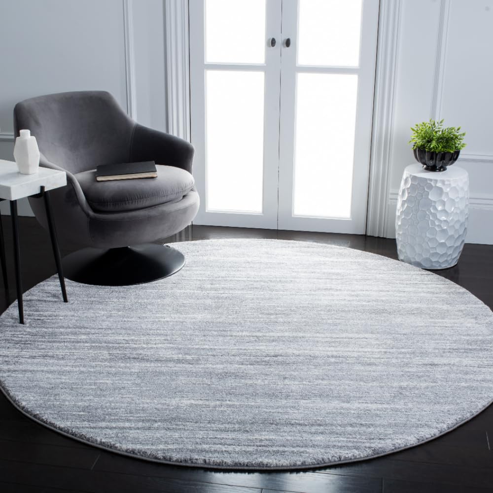 Cyrus Shag Collection Area Rug - 6'7" Round, Grey & Ivory, Modern Abstract Design