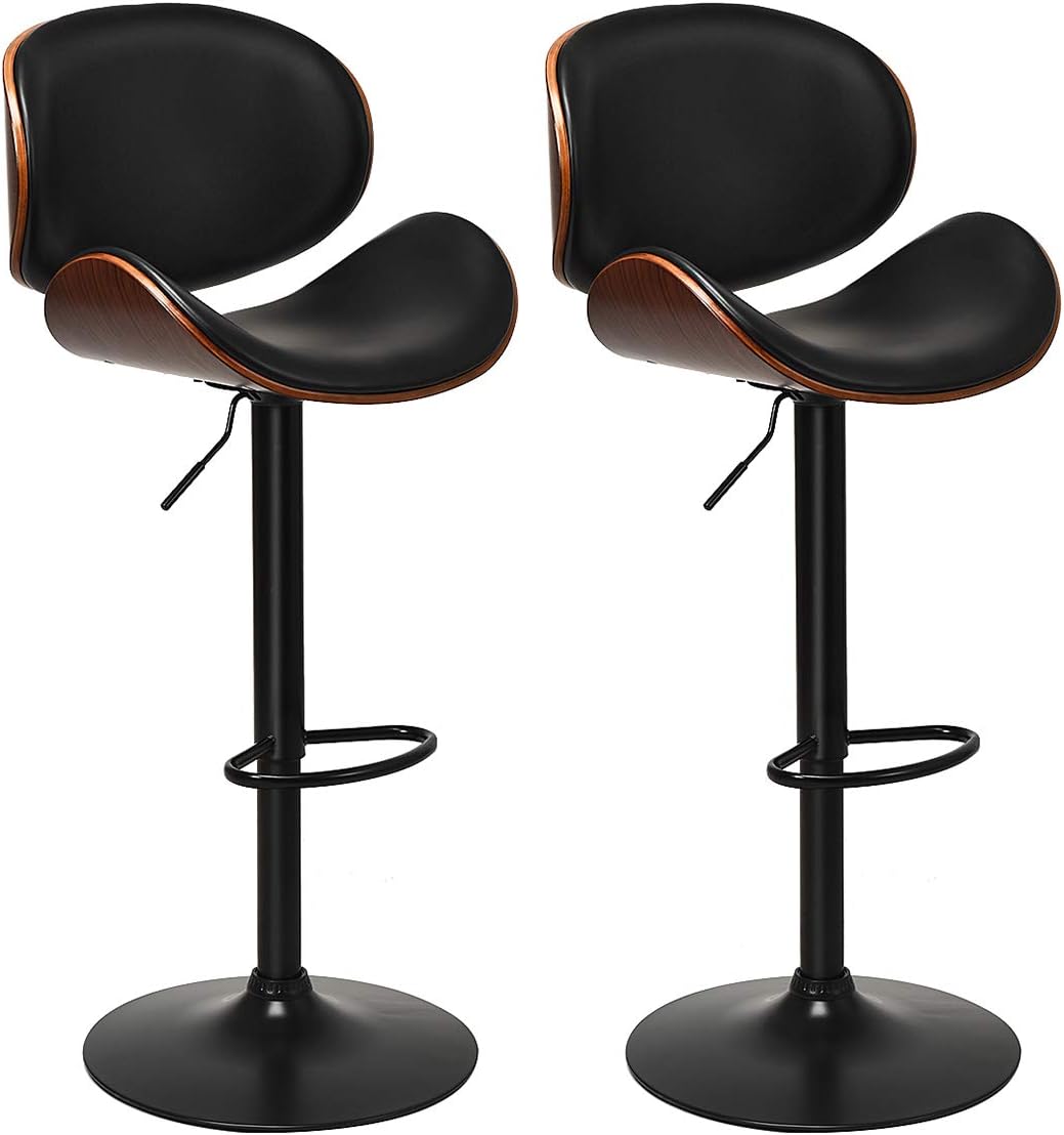 Bar Stools Set of 2, Adjustable Swivel Bentwood Barstools with Back