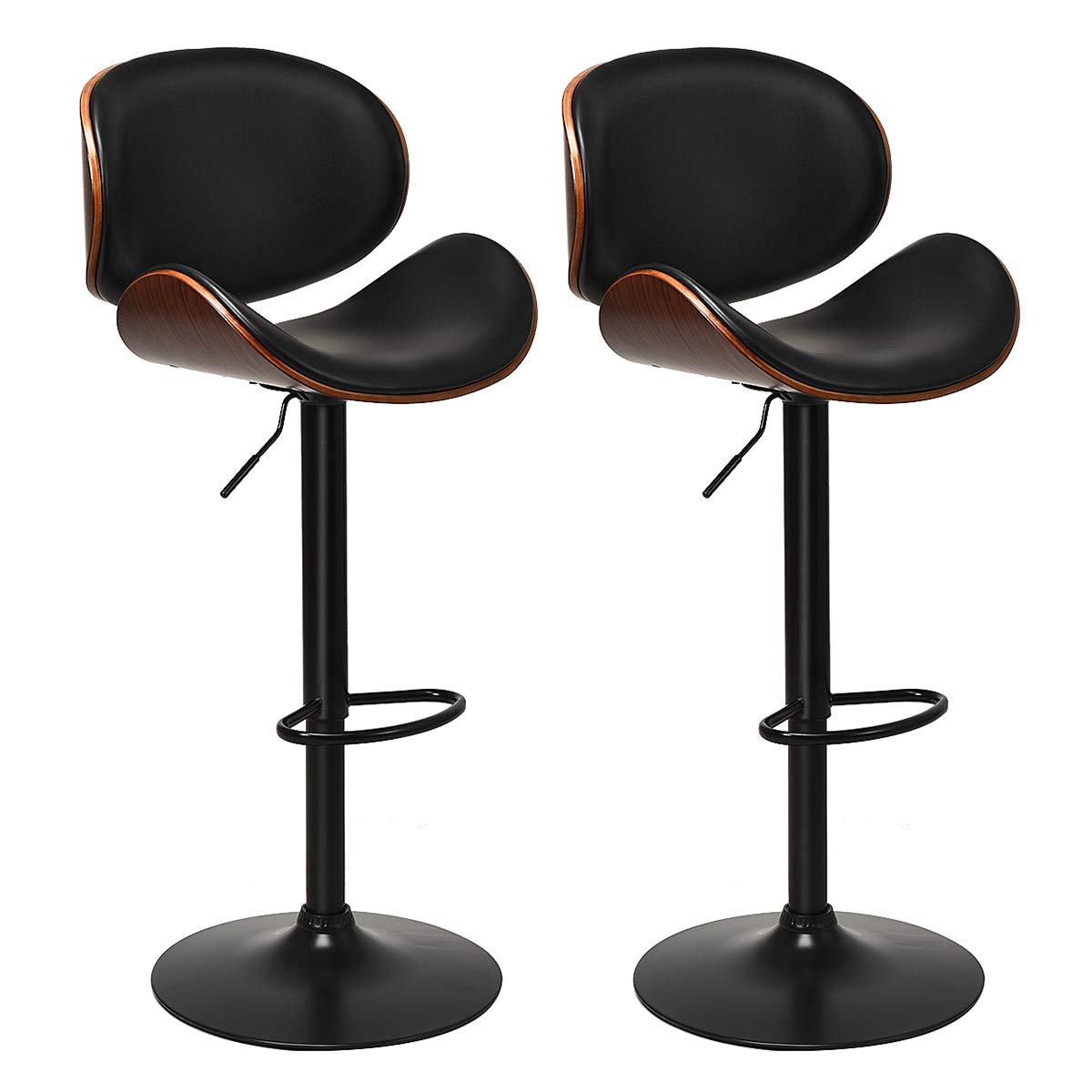 Bar Stools Set of 2, Adjustable Swivel Bentwood Barstools with Back
