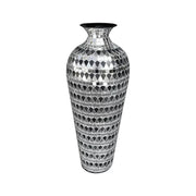 20 Inch Floor Vase, Mosaic Vase, Decorative Tall Vase, Accent Vase for Home Decor Geometric Pattern Designer Metal Vase with Glass Mosaic- Elegant Silver & Black Tessellation Pattern