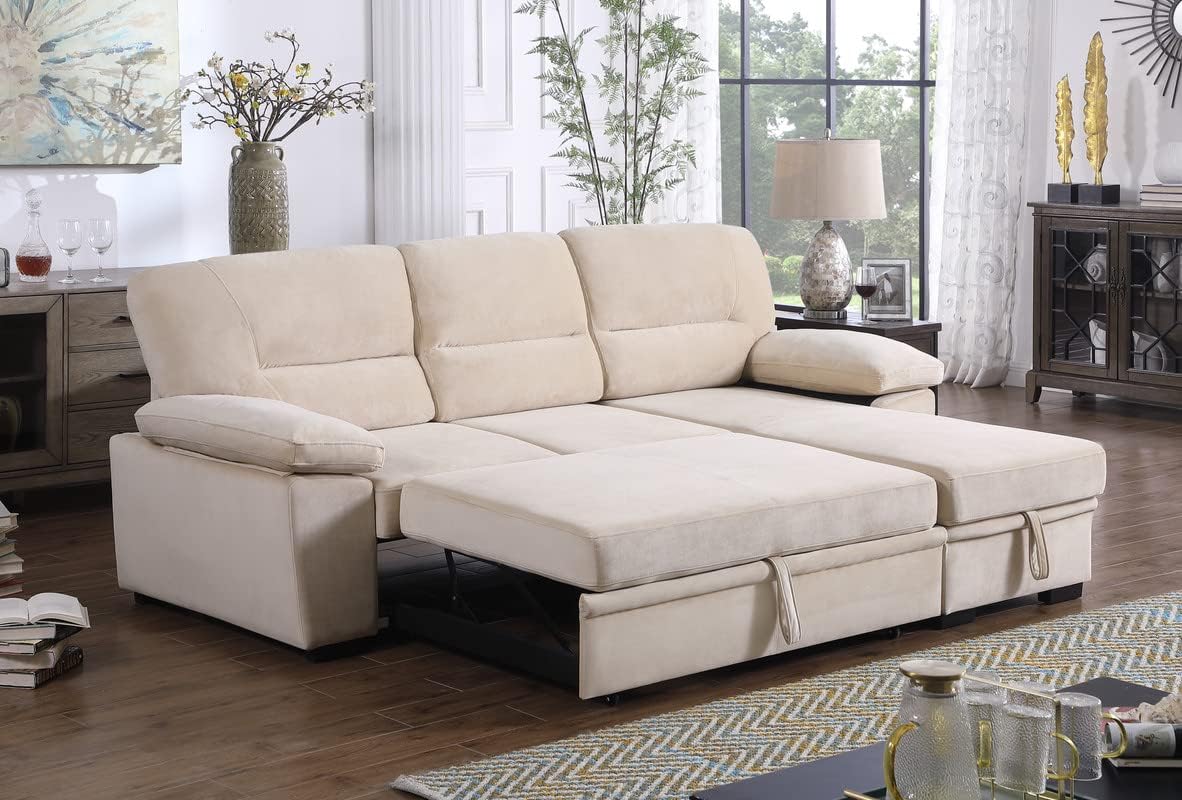 Sectional Pull Out Bed, Velvet Upholstered 3 Seats Sofa,Sofas and Couches