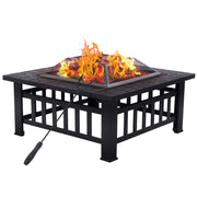 32" Fire Pit Square Wood Burning Outdoor Firepit Includes Fire Poker and Cover