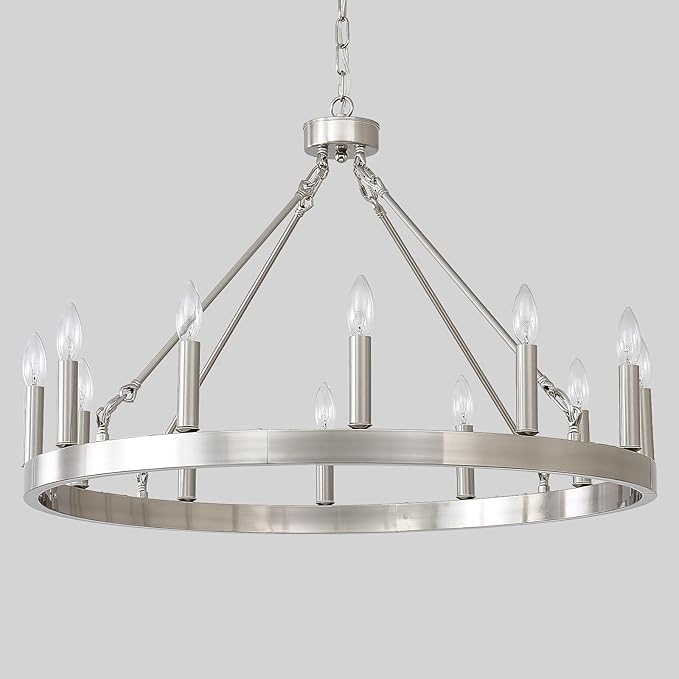 Wagon Wheel Chandelier 32" 12-Light, Round Black Chandeliers Farmhouse Modern