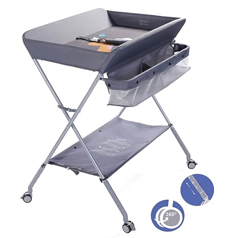 Changing Table Portable Folding Diaper Changing Station with Wheels, Adjustable