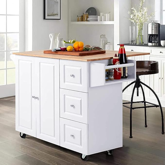 Kitchen Island Cart on Wheels - Butcher Block Island Table