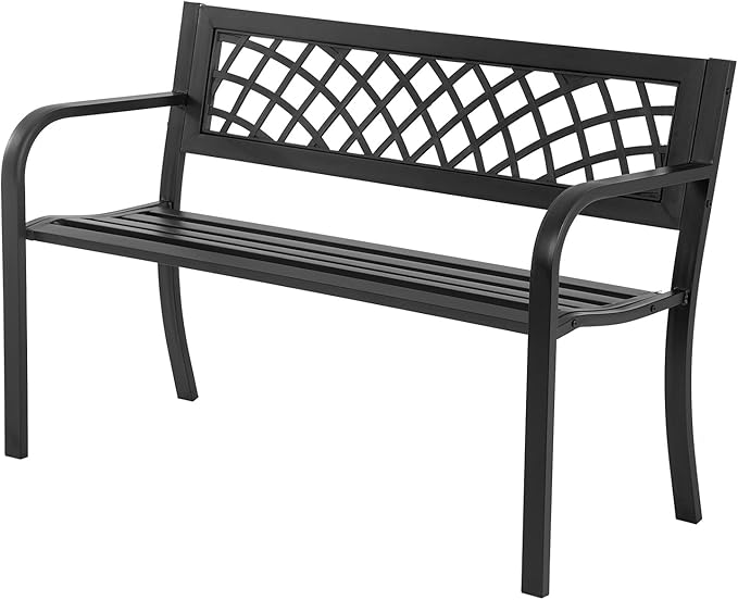 Outdoor 50 Inches Garden Bench, Slatted Seat Armrests Floral Design Backres