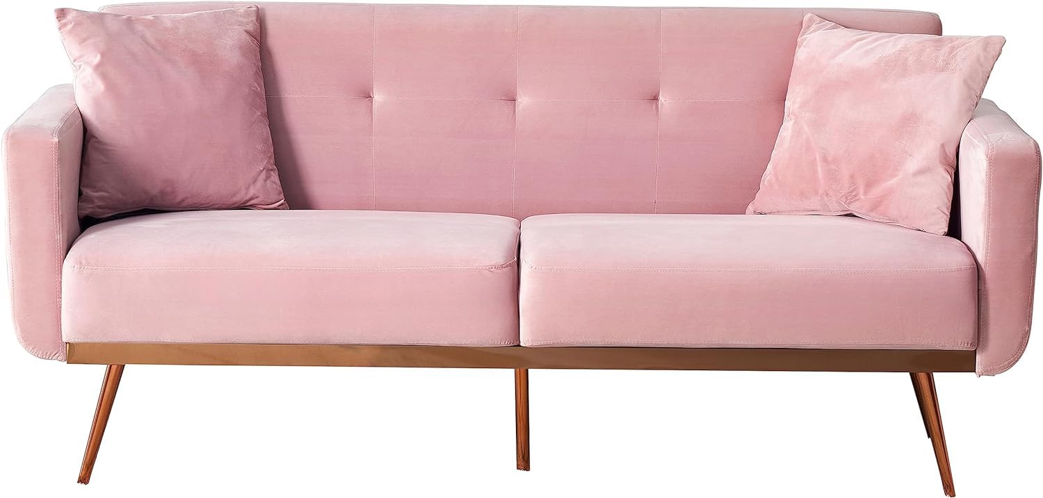 Velvet Fabric Sofa Bed Futon with 2 Pillows