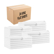 Bulk King Flat Bed Sheets - Case of 24 - Soft Hypoallergenic Cotton Blend Top Sheet Only