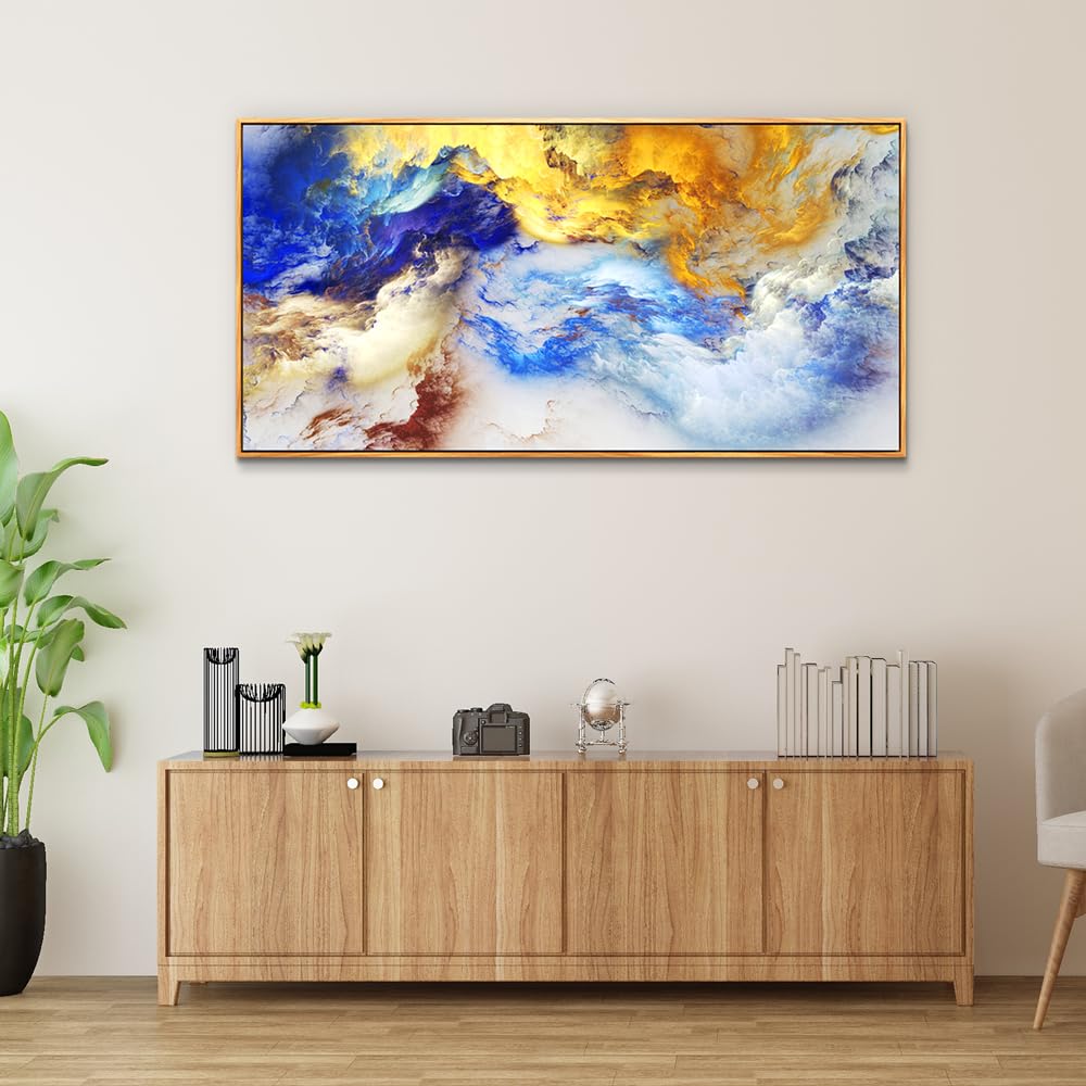 Wood Framed Canvas Wall Art - Large Abstract Ink Canvas Prints for Living Room