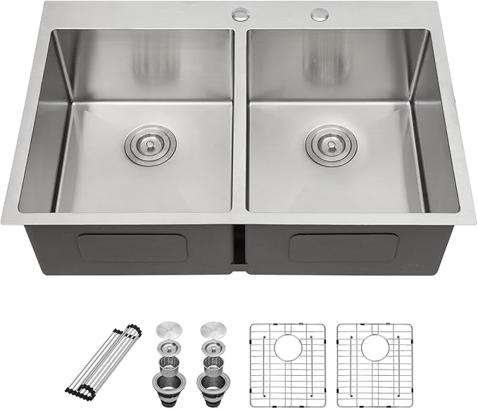 33 Inch Drop In Kitchen Sink Double Bowl - 33 x 22 Drop Sink Stainless