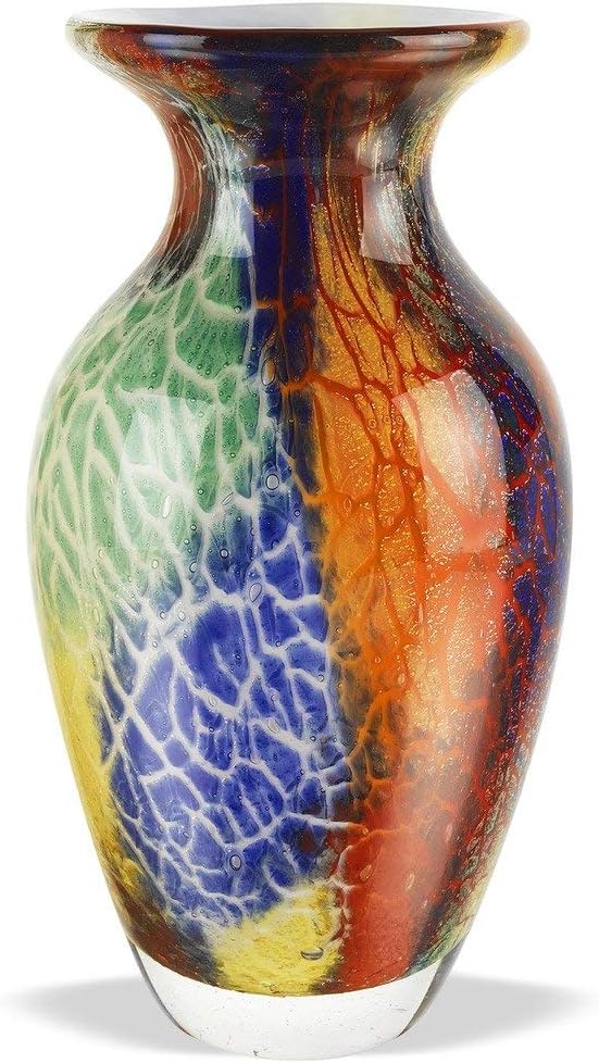 Badash Firestorm Murano-Style Glass Vase - 11" Tall Decorative Mouth-Blown Art