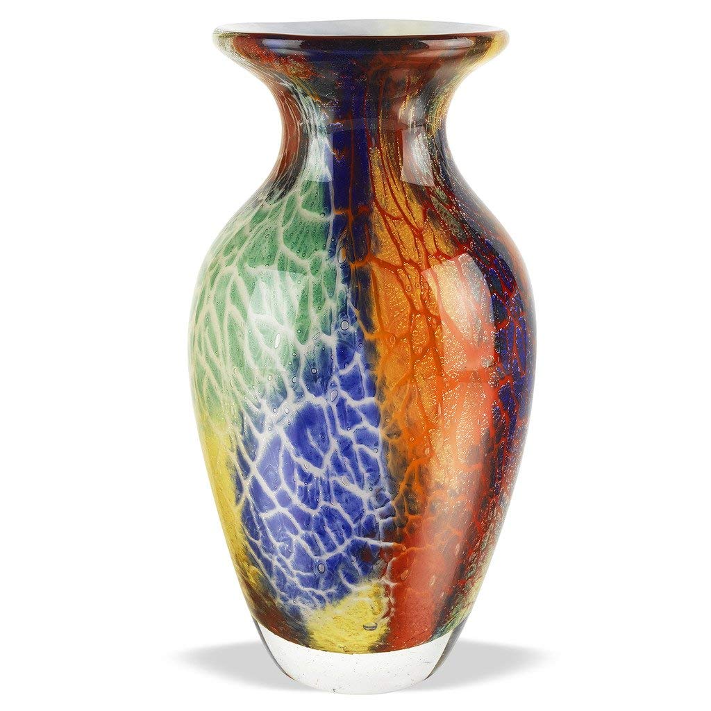 Badash Firestorm Murano-Style Glass Vase - 11" Tall Decorative Mouth-Blown Art