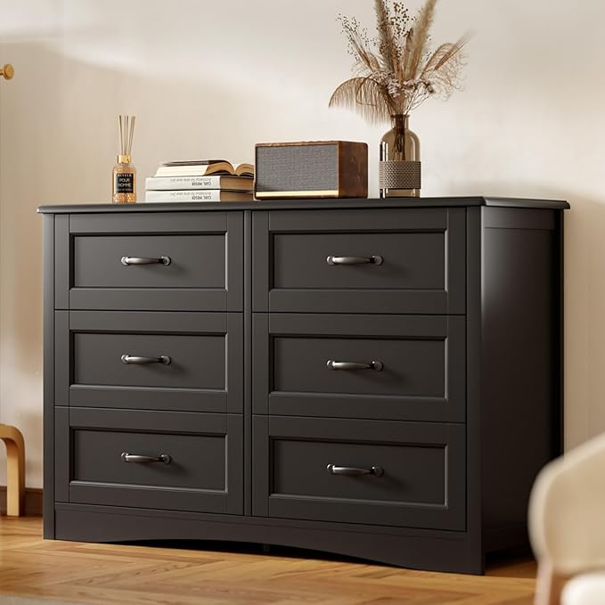 6 Drawer Dresser for Bedroom，47'' Larger Chest of Drawers with Mental