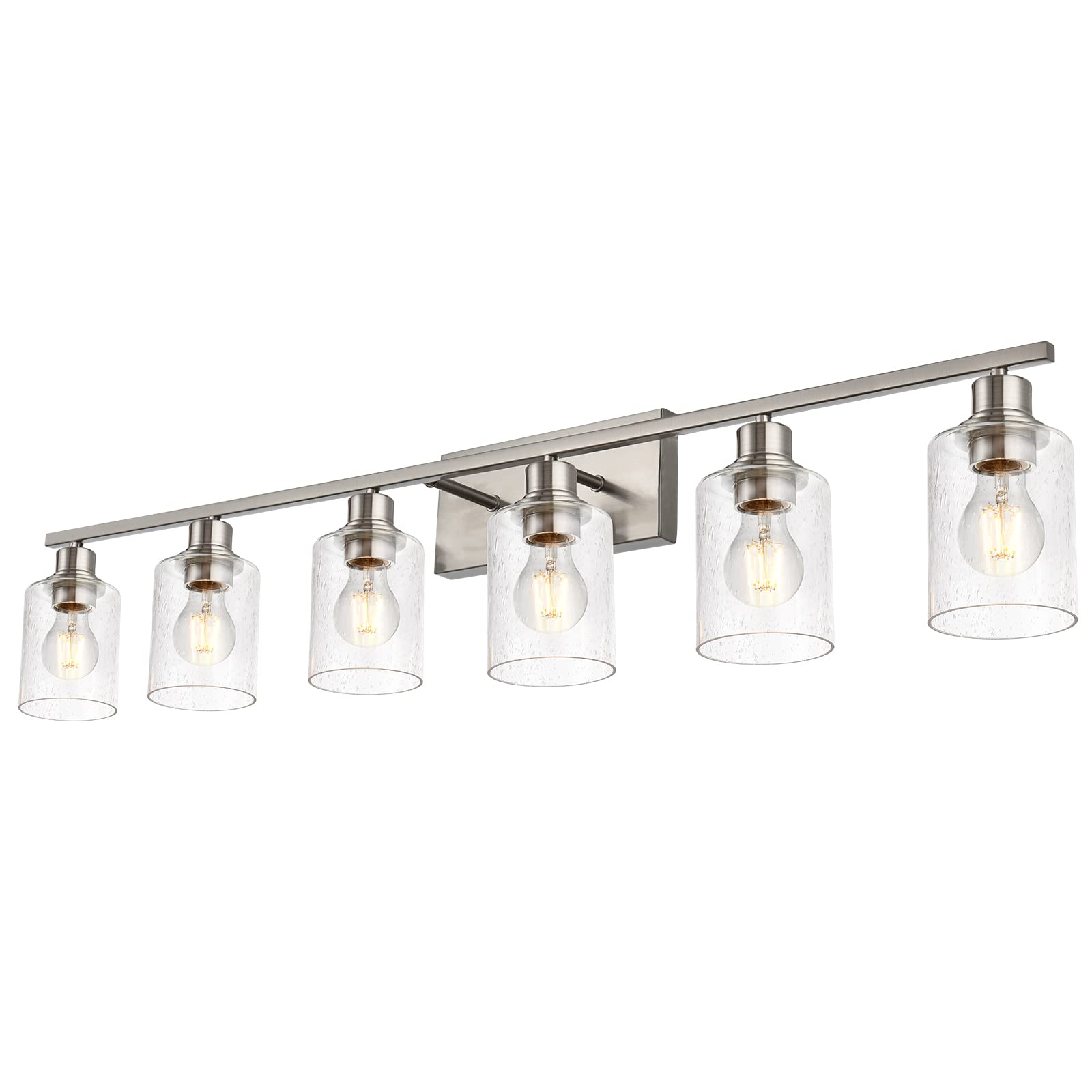 6 Light Brushed Nickel Wall Lighting with Seeded Glass Shade,Contemporary Bathroom Light