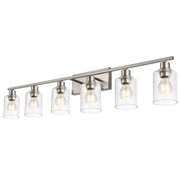 6 Light Brushed Nickel Wall Lighting with Seeded Glass Shade,Contemporary Bathroom Light