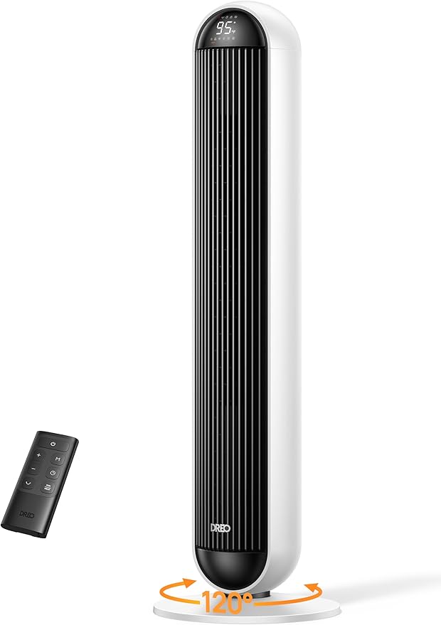 Tower Fan and Heater Combo, 29.2ft/s Standing Fans for Bedroom, 17 Levels, 6 Modes