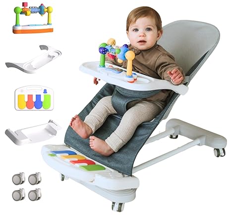Bouncer 4-in-1 on Wheels 3-Level Recline Foldable Seat with Play Bar