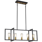 5-Lights Modern Kitchen Island Light Matte Black Industrial Linear Hanging Lamp