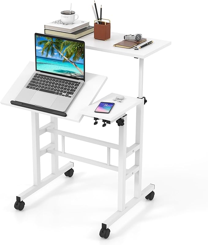 Height Adjustable Home Office Desk with Standing & Seating 2 Modes